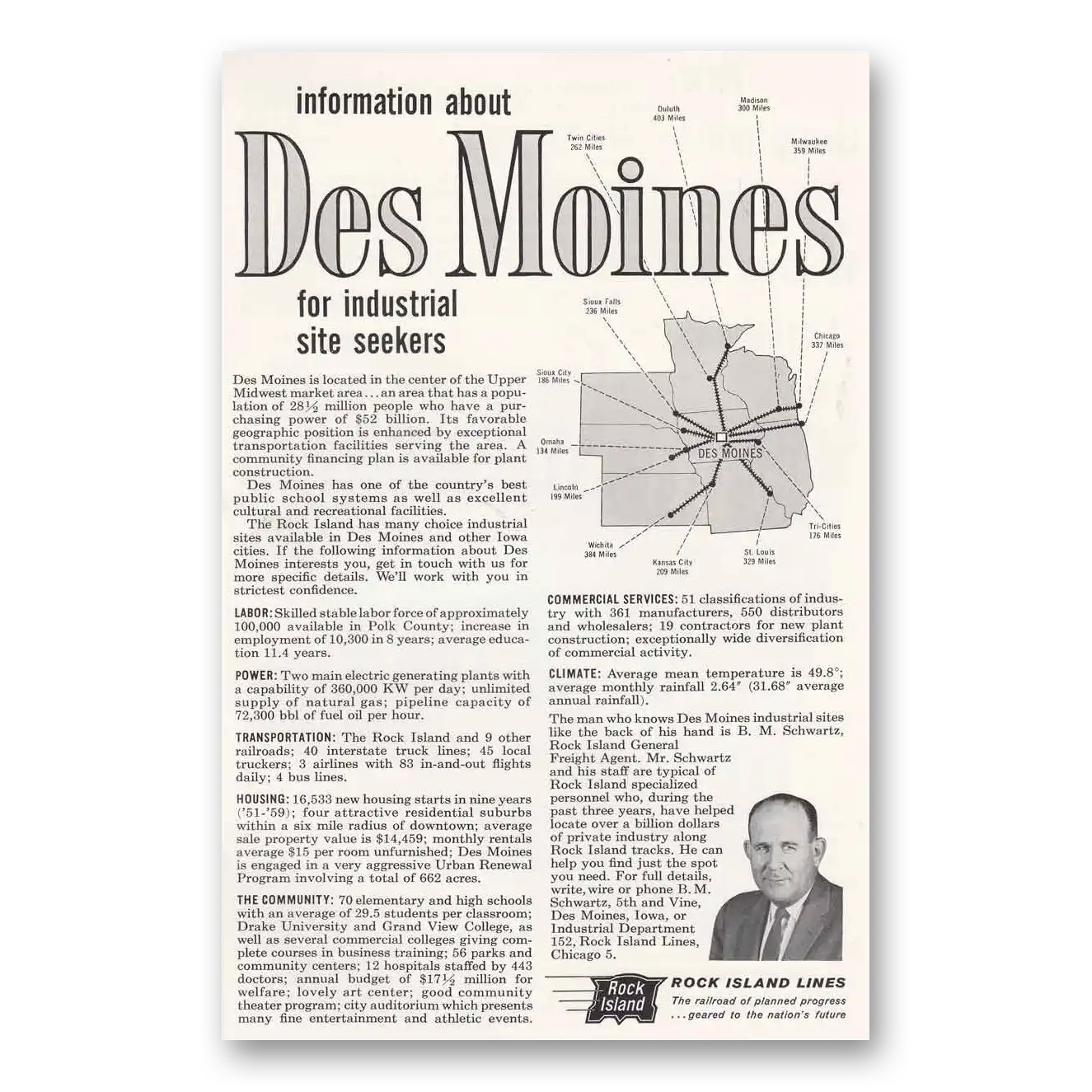 1960 Rock Island Lines Information About Des Moines Vintage Magazine Print Ad