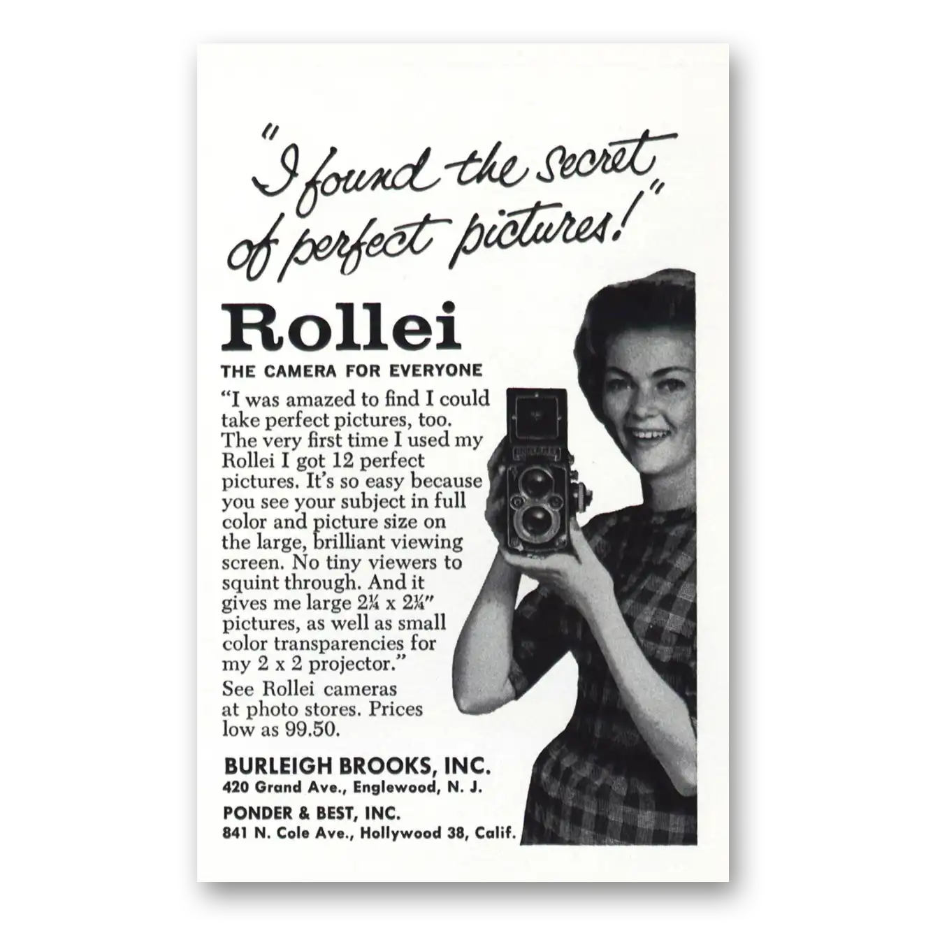 1960 Rollei Camera Secret to Perfect Pictures Vintage Magazine Print Ad