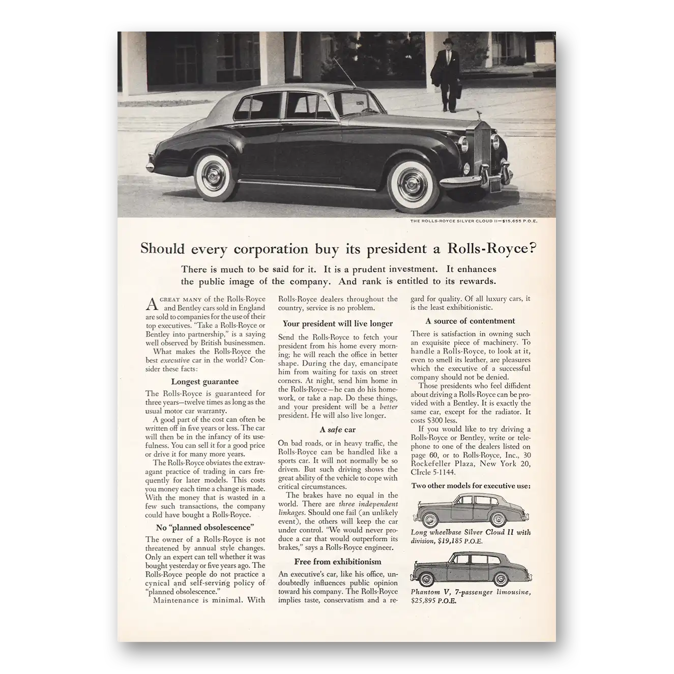 1960 Rolls Royce Should Every Corporation Buy Its President Vintage Magazine Print Ad