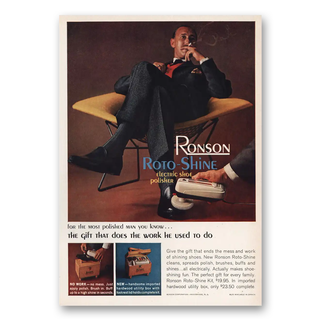 1960 Ronson Roto Shine Electric Shoe Polisher Vintage Magazine Print Ad