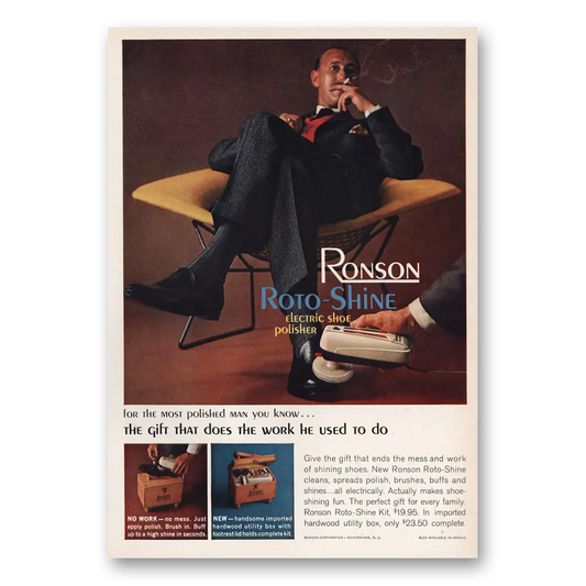 1960 Ronson Roto Shine Electric Shoe Polisher Vintage Magazine Print Ad