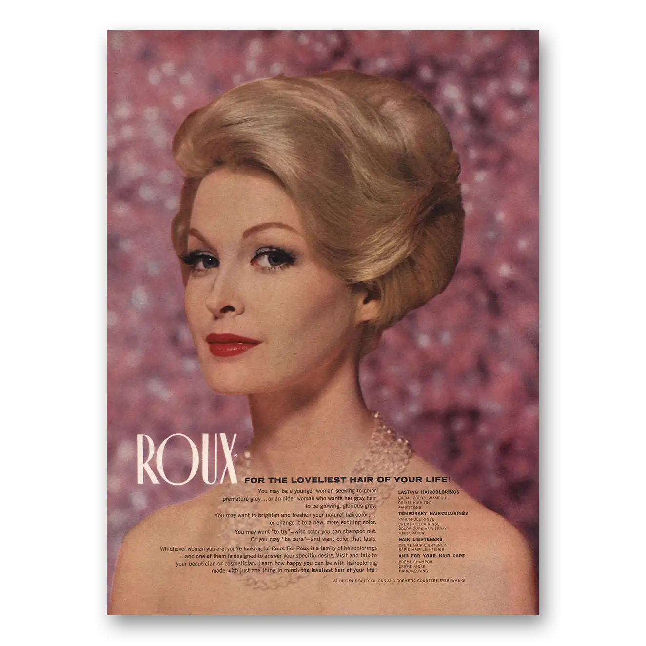 1960 Roux Salons Loveliest Hair of Your Life Vintage Magazine Print Ad