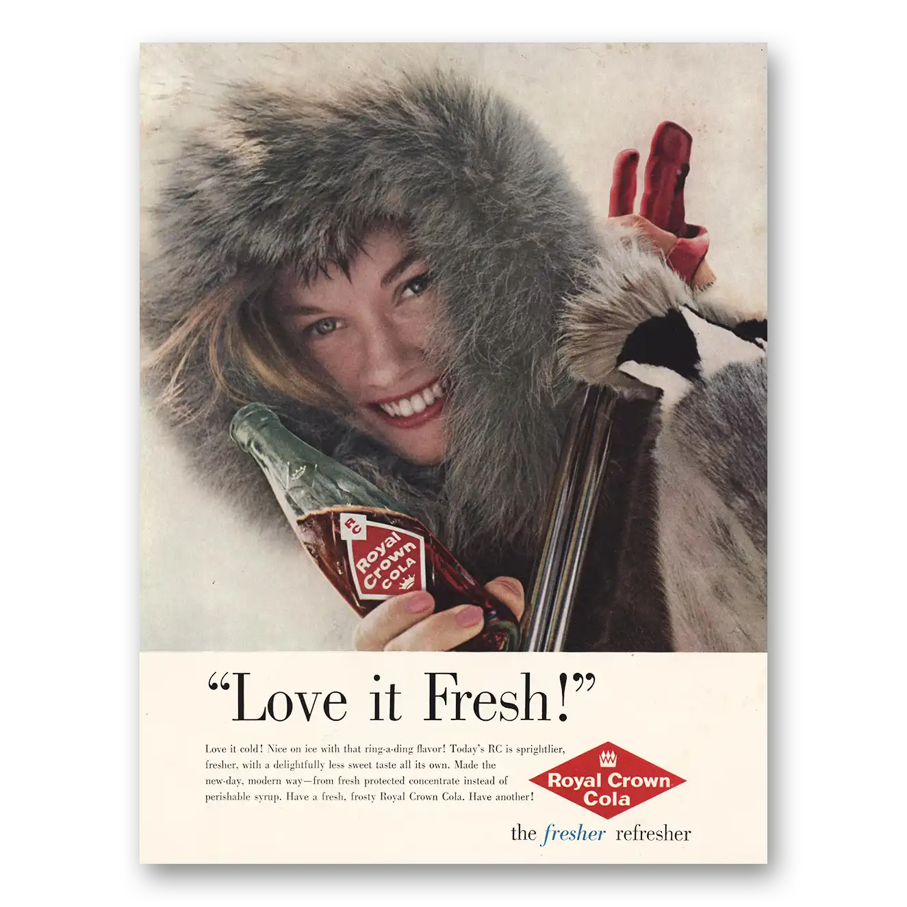 1960 Royal Crown Cola Love It Fresh Vintage Magazine Print Ad