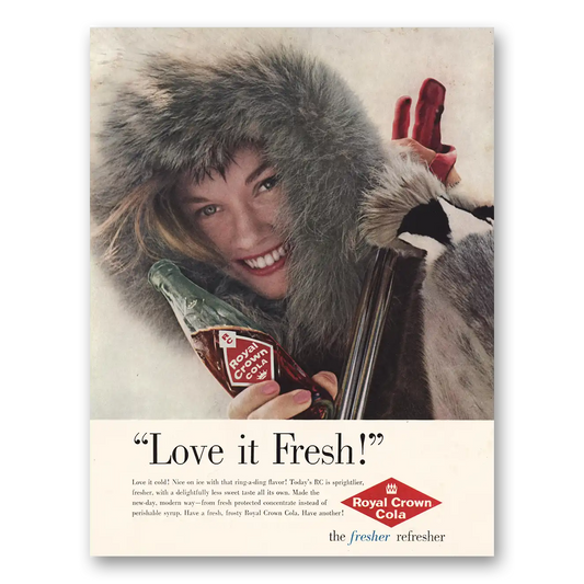 1960 Royal Crown Cola Love It Fresh Vintage Magazine Print Ad