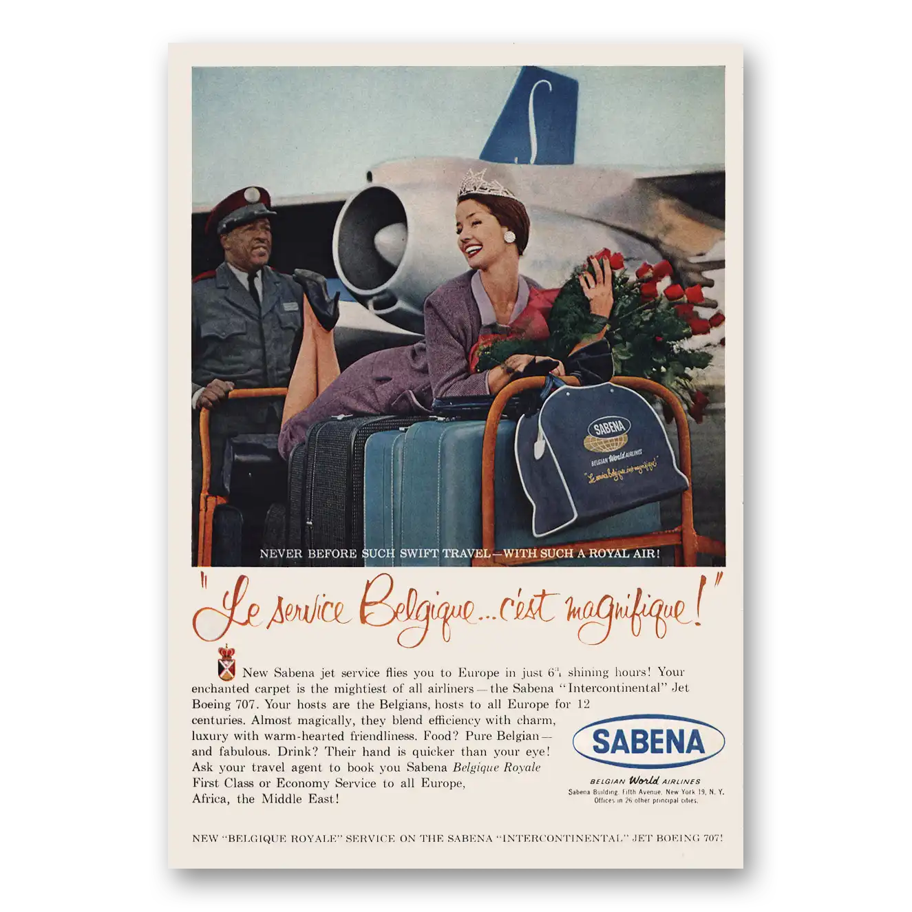 1960 Sabena Airlines Le Service Belgique Vintage Magazine Print Ad