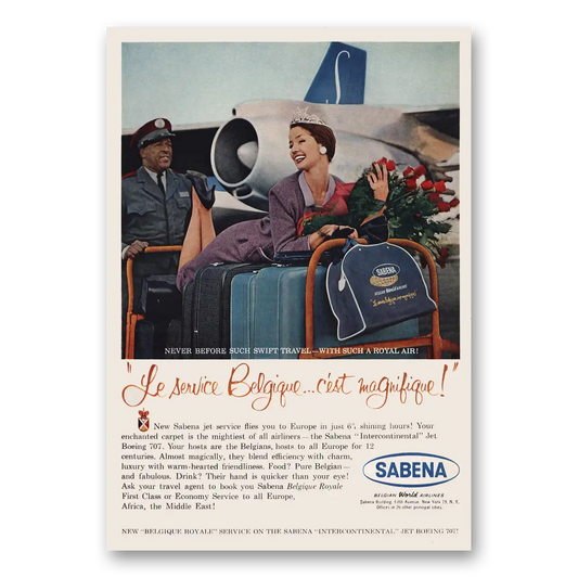 1960 Sabena Airlines Le Service Belgique Vintage Magazine Print Ad