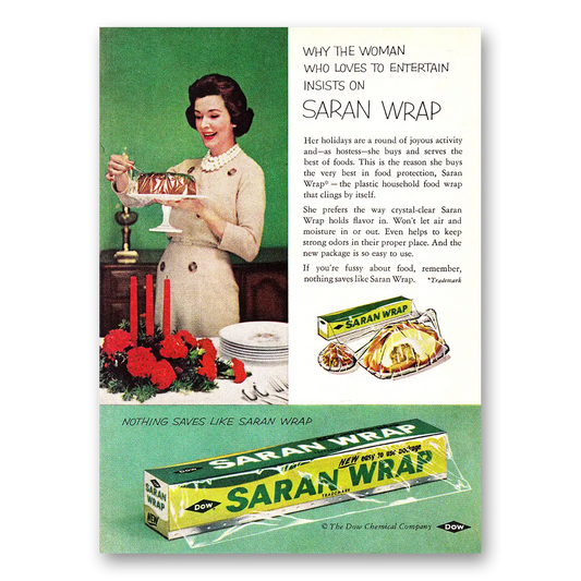 1960 Saran Wrap Woman Who Loves to Entertain Vintage Magazine Print Ad