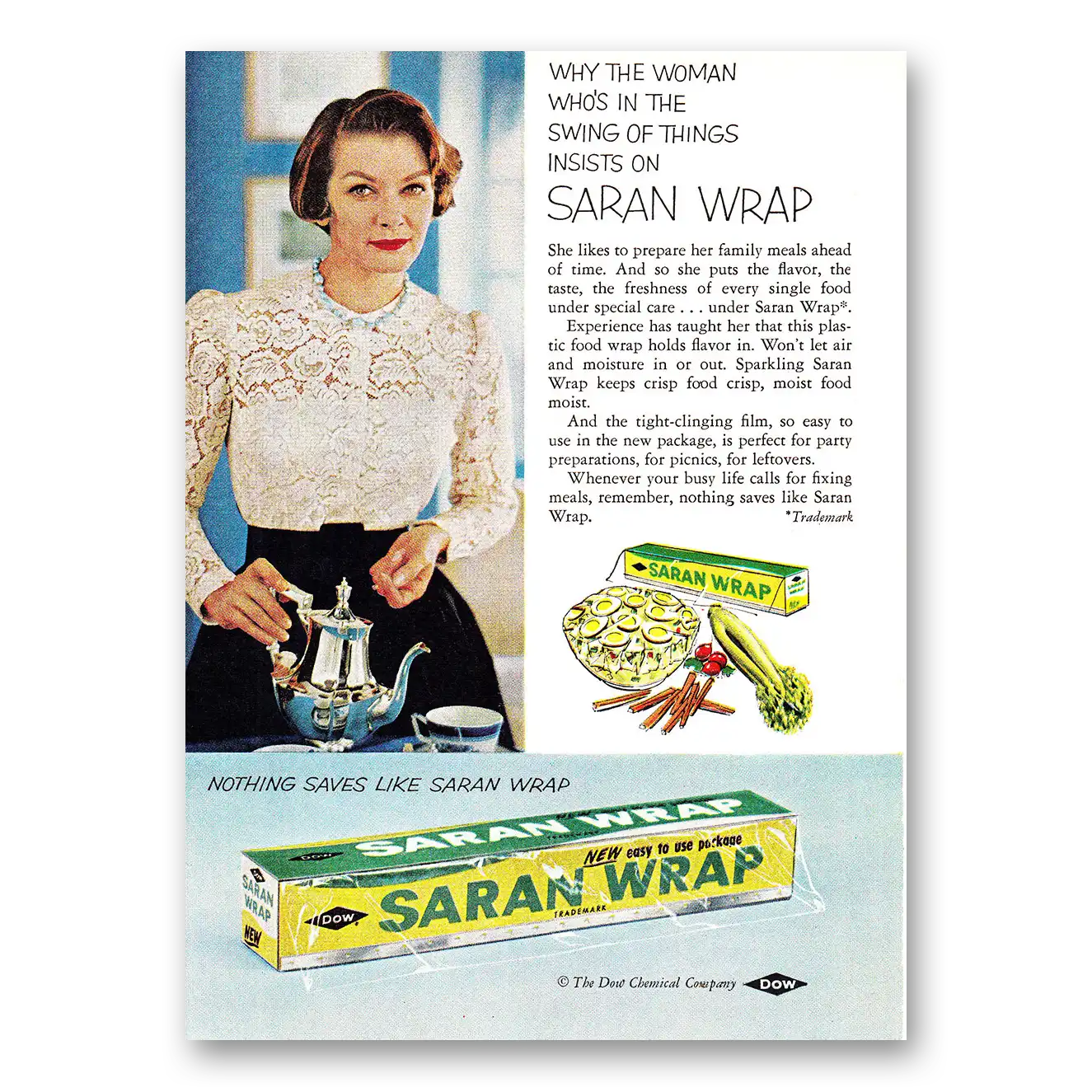 1960 Saran Wrap Woman Whos In the Swing of Things Vintage Magazine Print Ad