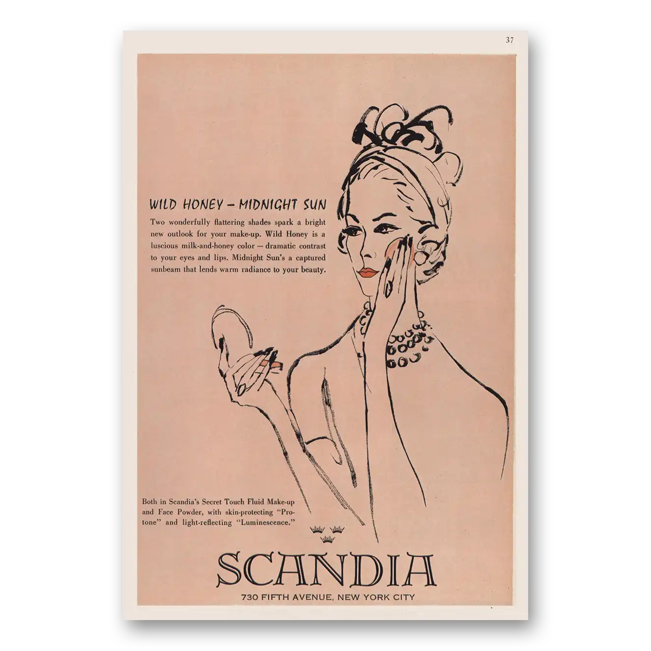 1960 Scandia Cosmetics Make Up Wild Honey Midnight Sun Vintage Magazine Print Ad