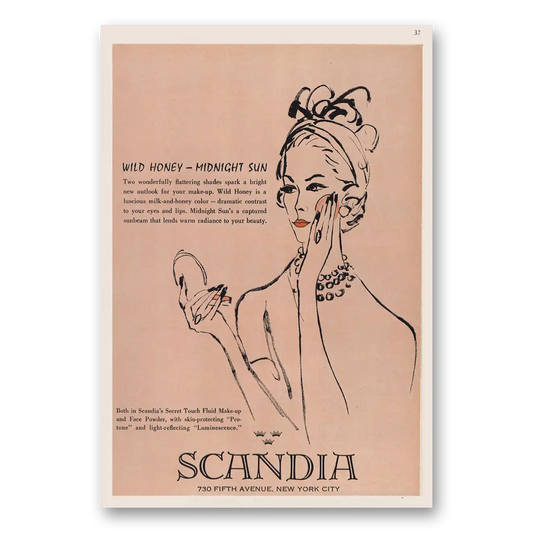 1960 Scandia Cosmetics Make Up Wild Honey Midnight Sun Vintage Magazine Print Ad