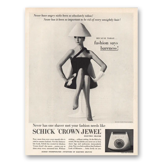 1960 Schick Crown Jewel Electric Shaver Fashion Says Bareness Vintage Magazine Print Ad