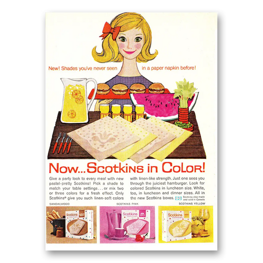 1960 Scotkins Paper Napkin In Color Vintage Magazine Print Ad