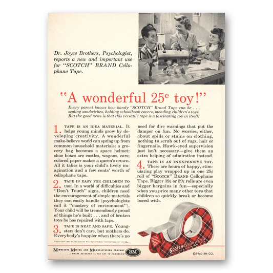 1960 Scotch Tape Wonderful 25 Cent Toy Dr Joyce Brothers Vintage Magazine Print Ad