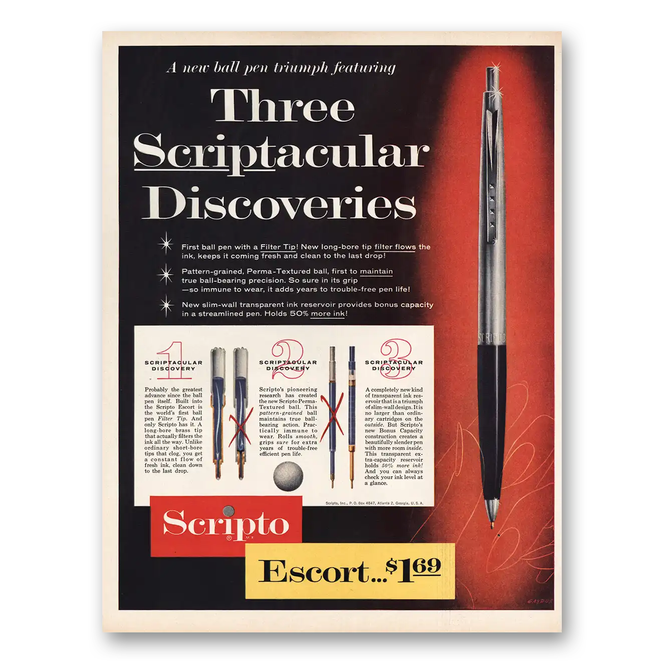 1960 Scripto Scriptacular Discoveries Vintage Magazine Print Ad