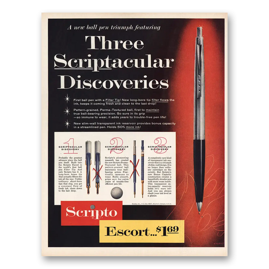 1960 Scripto Scriptacular Discoveries Vintage Magazine Print Ad