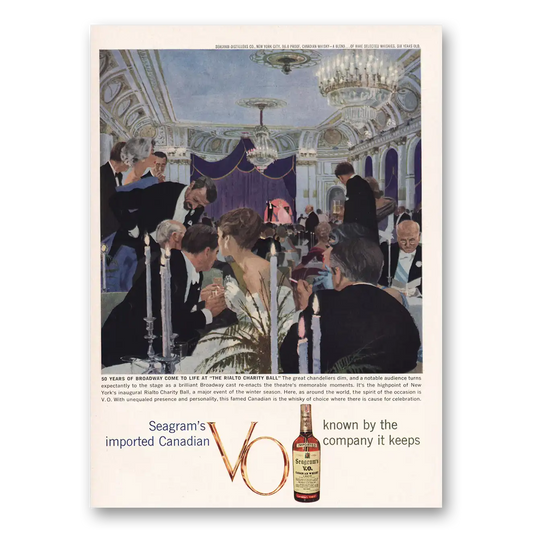 1960 Seagrams VO Whisky Broadway Rialto Charity Ball Vintage Magazine Print Ad