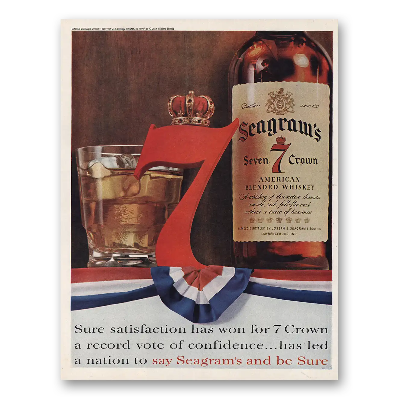 1960 Seagrams 7 Crown Whiskey Record Vote of Confidence Vintage Magazine Print Ad