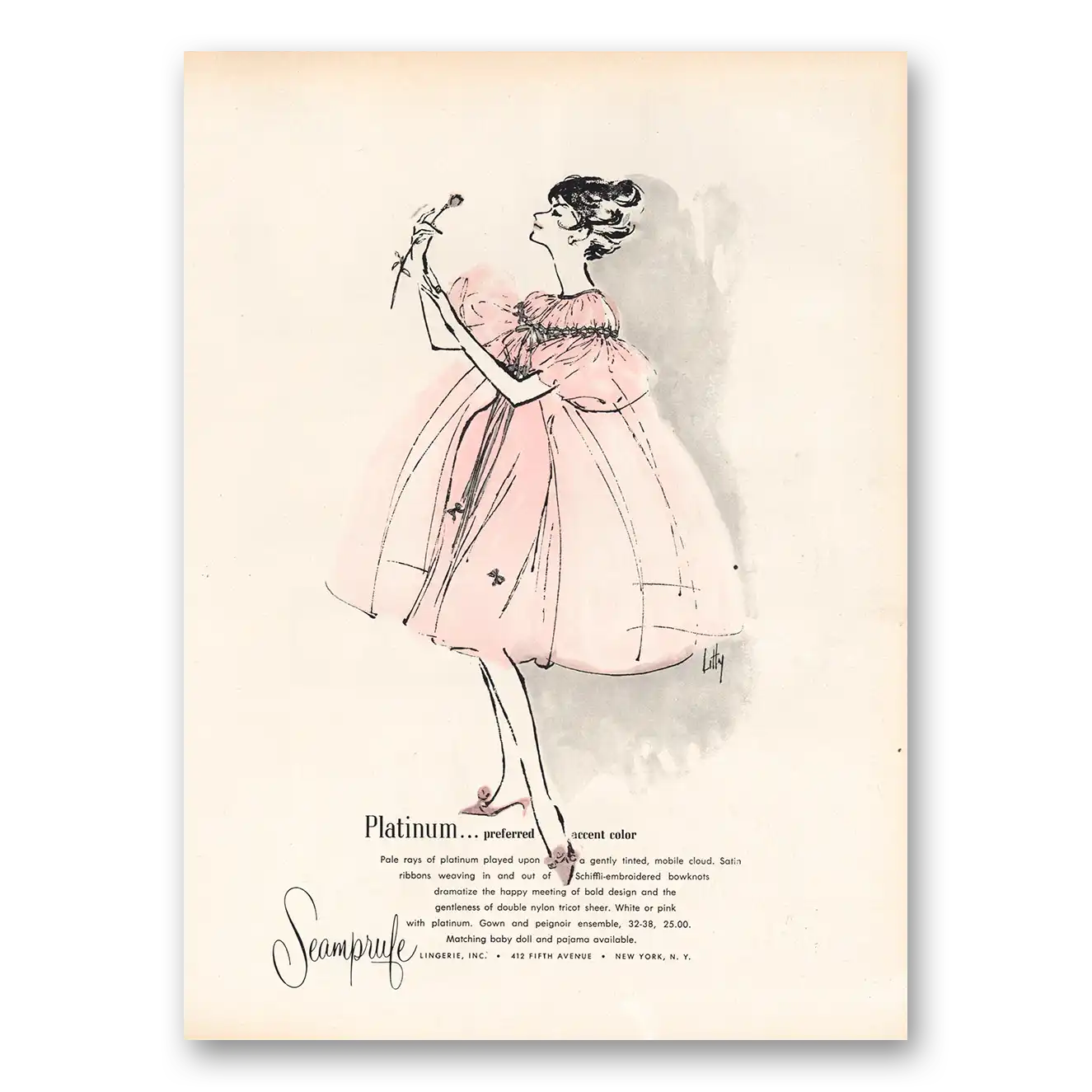 1960 Seamprufe Lingerie Platinum Preferred Accent Color Vintage Magazine Print Ad