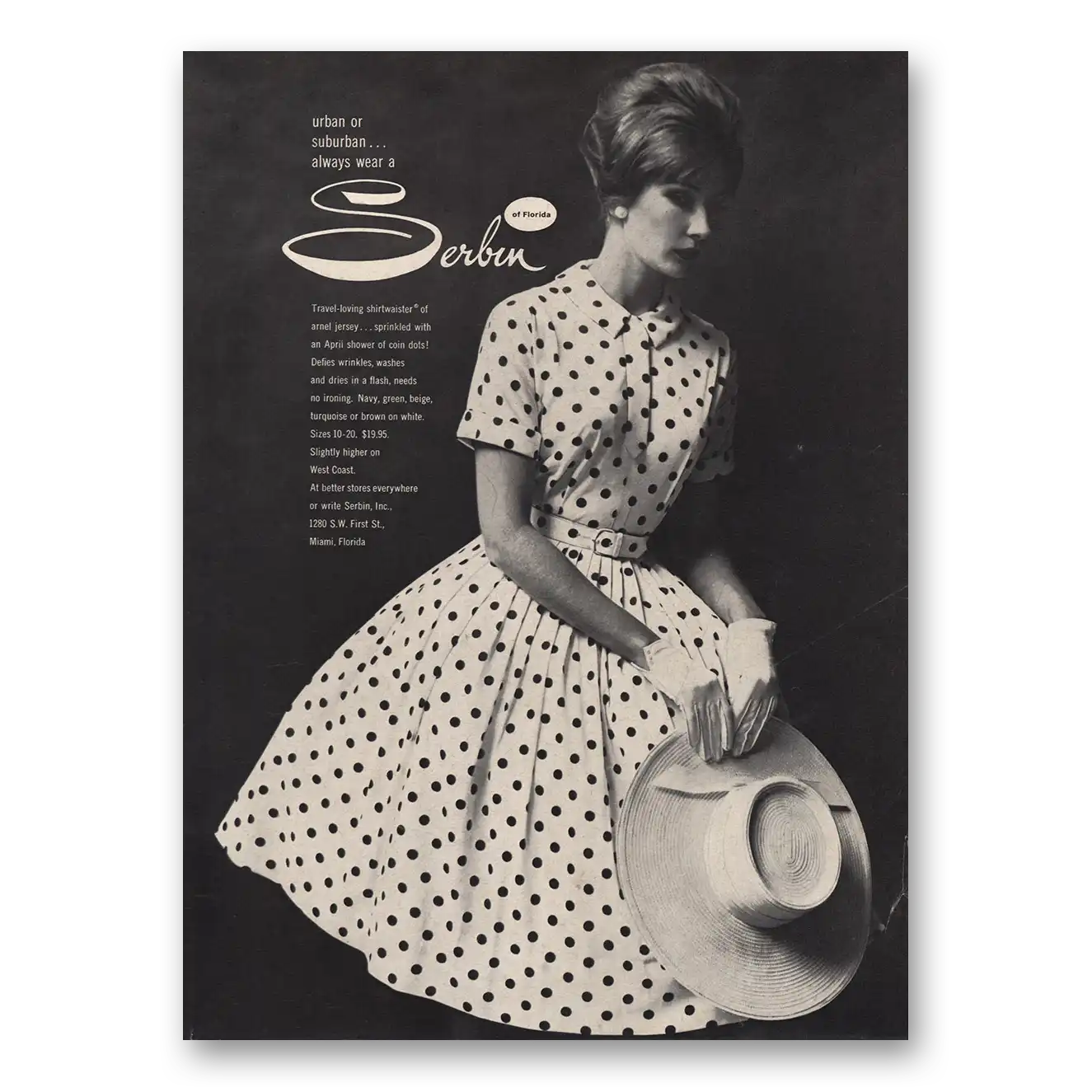 1960 Serbun Fashion Urban or Suburban Shirtwaister Vintage Magazine Print Ad