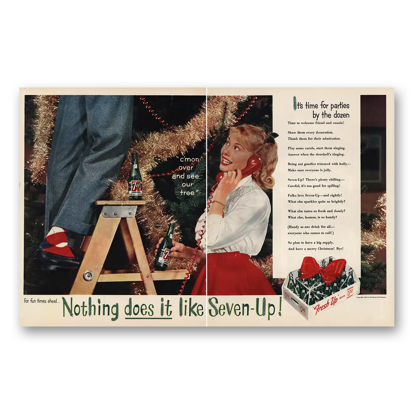 1960 7Up Parties By the Dozen Vintage Magazine Print Ad