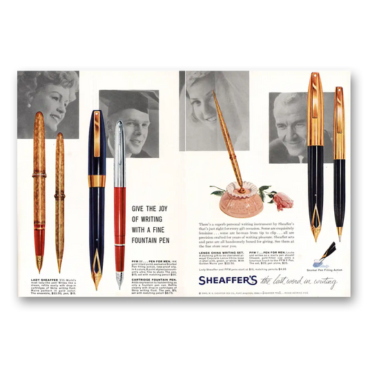 1960 Sheaffers Fountain Pen Give the Joy of Writing With a Fine Fountain Pen Vintage Magazine Print Ad