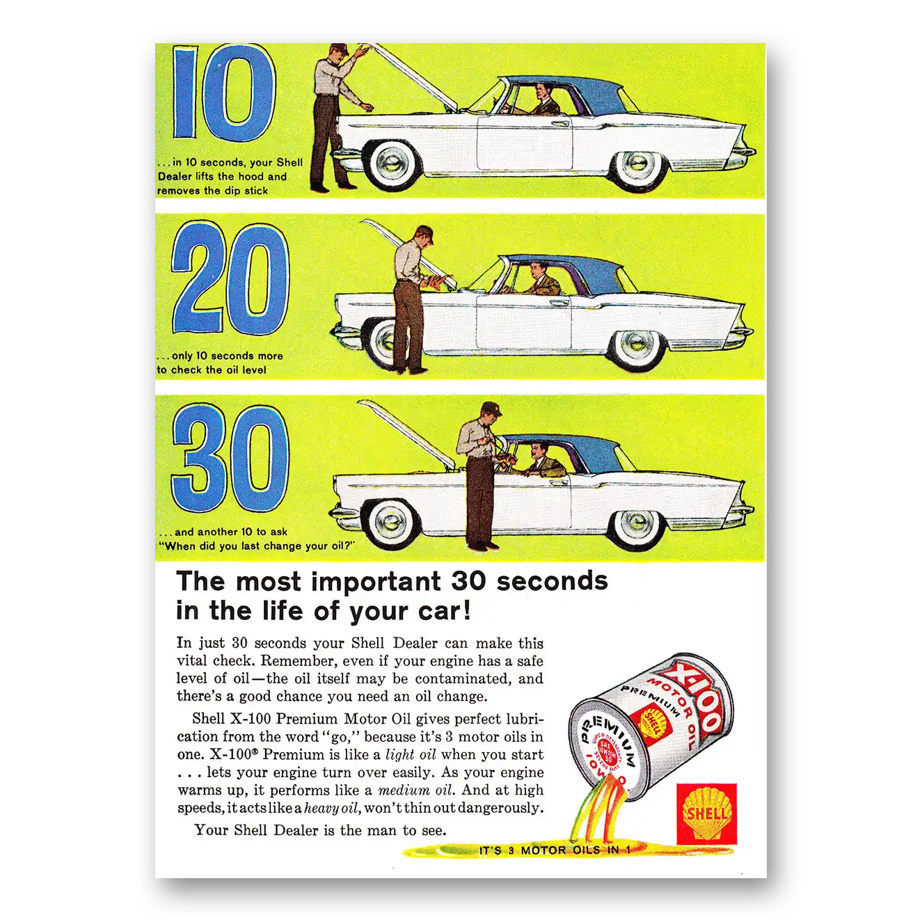 1960 Shell Motor Oil Most Important 30 Seconds In the Life of Your Car Vintage Magazine Print Ad