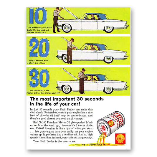 1960 Shell Motor Oil Most Important 30 Seconds In the Life of Your Car Vintage Magazine Print Ad