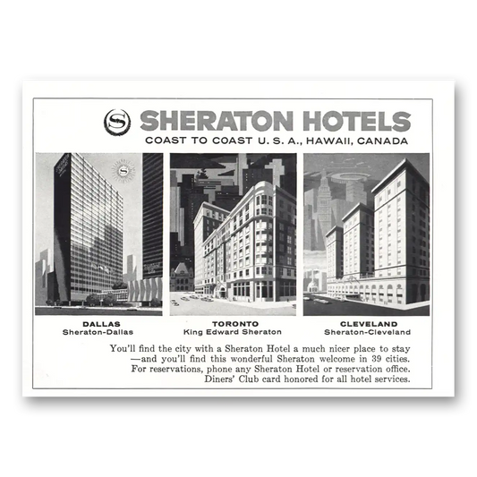 1960 Sheraton Hotels Dallas Toronto Cleveland Vintage Magazine Print Ad