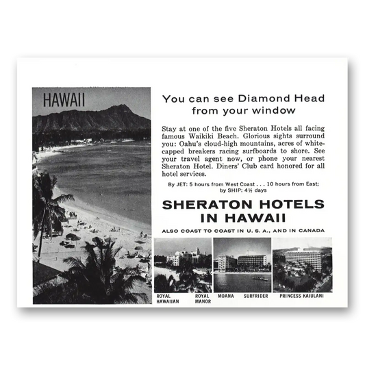 1960 Sheraton Hotels Hawaii See Diamond Head From Your Window Vintage Magazine Print Ad