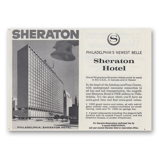 1960 Sheraton Philadelphia Hotel Newest Belle Vintage Magazine Print Ad