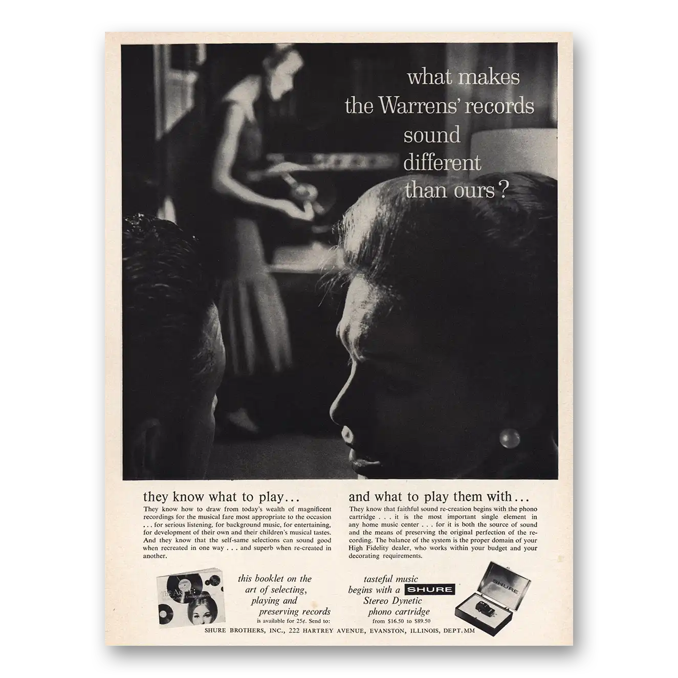 1960 Shure Phono Cartridge Warrens Records Sound Different Vintage Magazine Print Ad