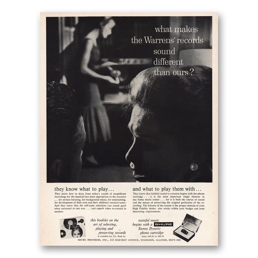 1960 Shure Phono Cartridge Warrens Records Sound Different Vintage Magazine Print Ad