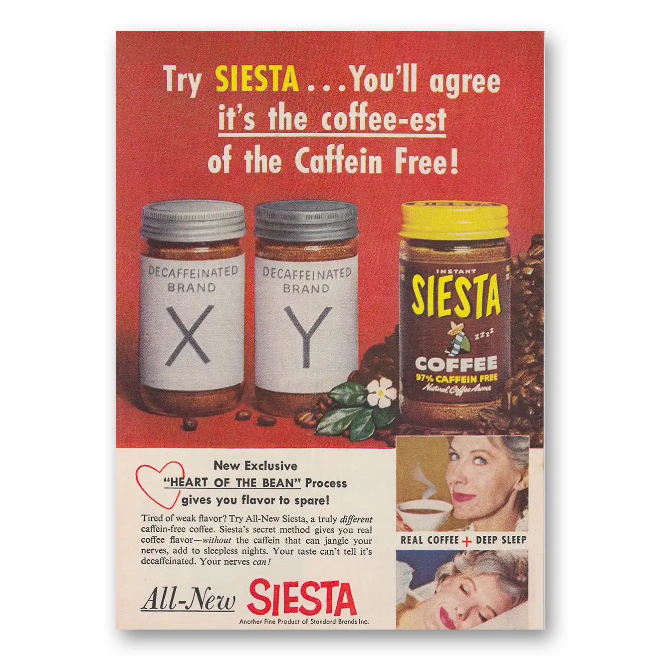 1959 Siesta Coffee Coffee est of the Caffein Free Vintage Magazine Print Ad