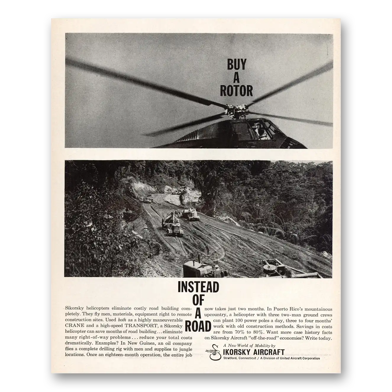 1960 Sikorsky Helicopters Buy a Rotor Instead of Road Vintage Magazine Print Ad