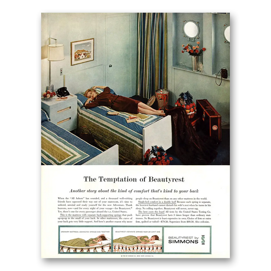 1960 Simmons Beautyrest Temptation of Beautyrest Stripes Vintage Magazine Print Ad