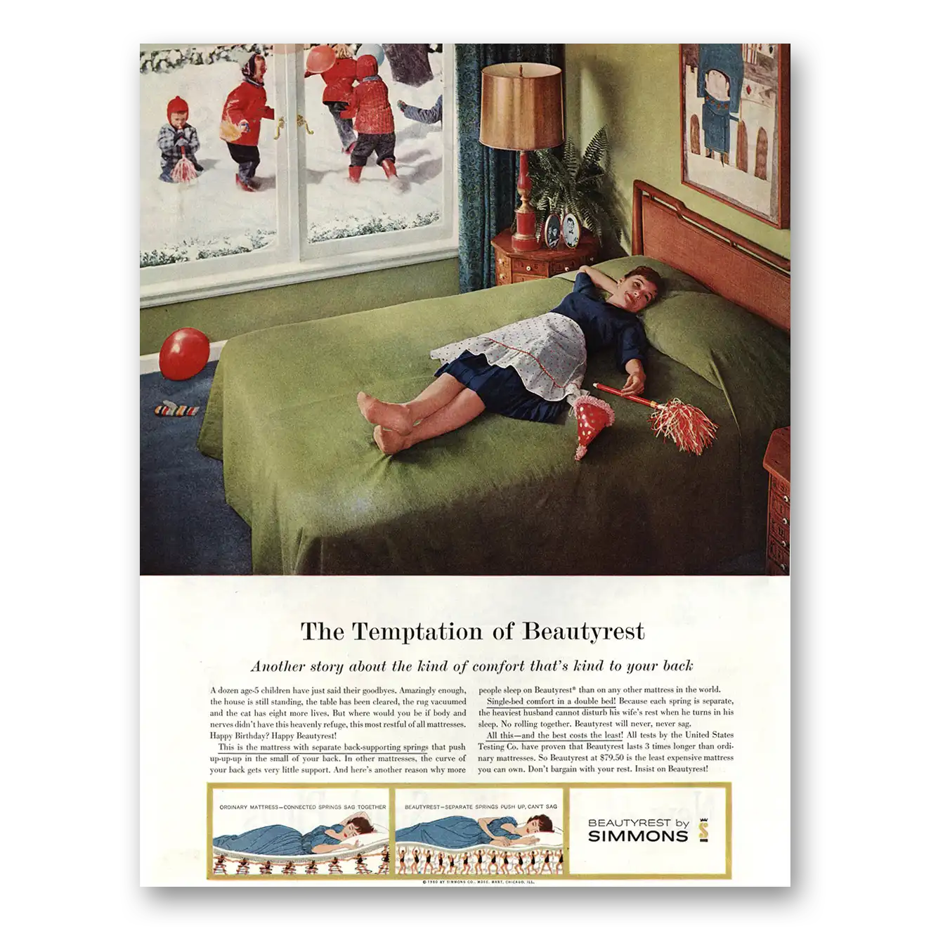 1960 Simmons Beautyrest Temptation of Beautyrest Vintage Magazine Print Ad