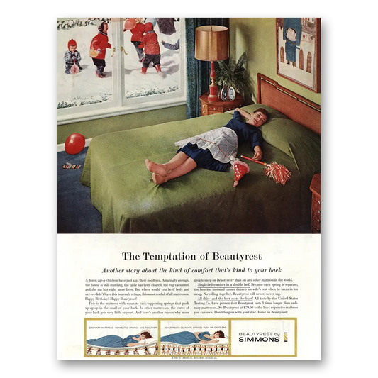 1960 Simmons Beautyrest Temptation of Beautyrest Vintage Magazine Print Ad