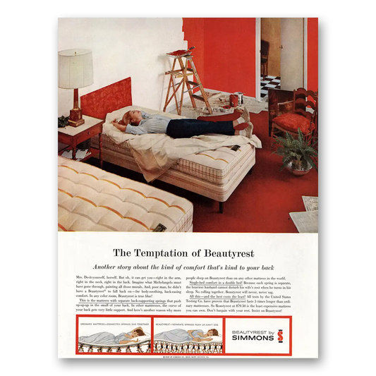 1960 Simmons Beautyrest Temptation Vintage Magazine Print Ad