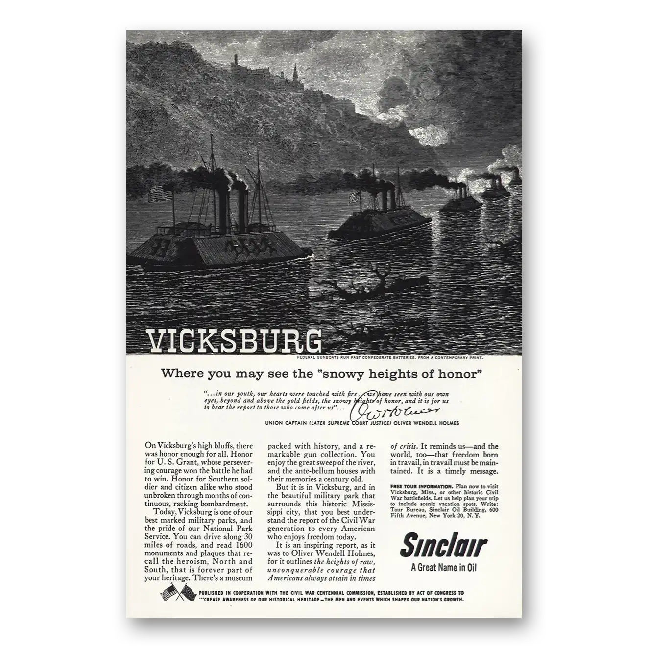 1960 Sinclair Vicksburg Snowy Heights of Honor Vintage Magazine Print Ad