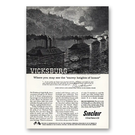 1960 Sinclair Vicksburg Snowy Heights of Honor Vintage Magazine Print Ad