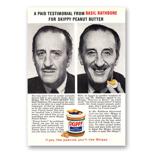 1960 Skippy Peanut Butter Basil Rathbone Vintage Magazine Print Ad