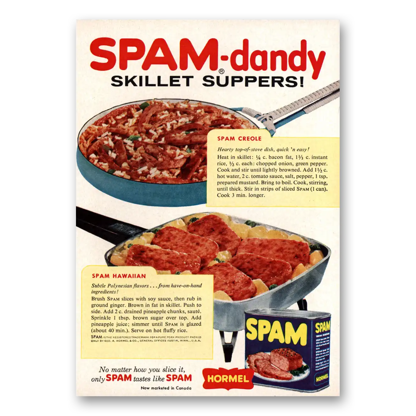 1960 Spam Spam Dandy Skillet Suppers Vintage Magazine Print Ad