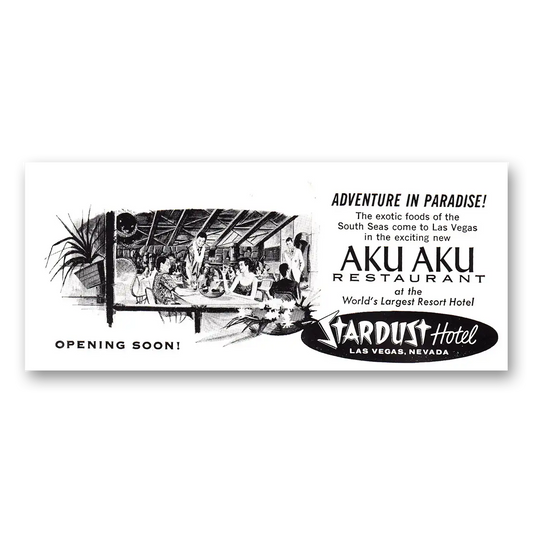 1960 Stardust Hotel Aku Aku Restaurant Adventure in Paradise Vintage Magazine Print Ad