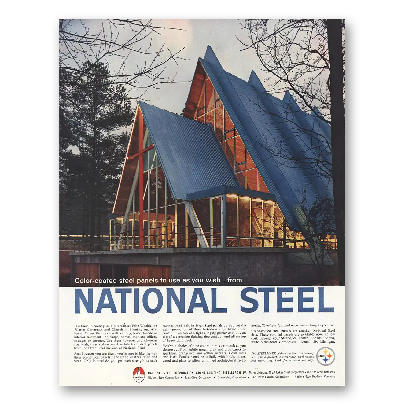 1960 National Steel Pilgrim Congregational Church Birmingham Vintage Magazine Print Ad