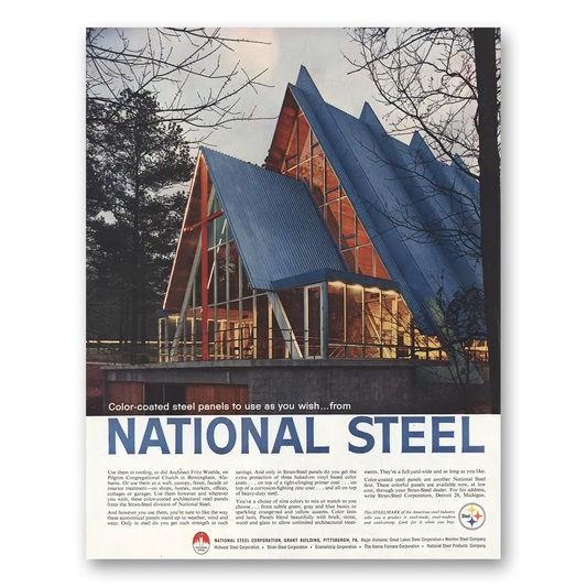 1960 National Steel Pilgrim Congregational Church Birmingham Vintage Magazine Print Ad