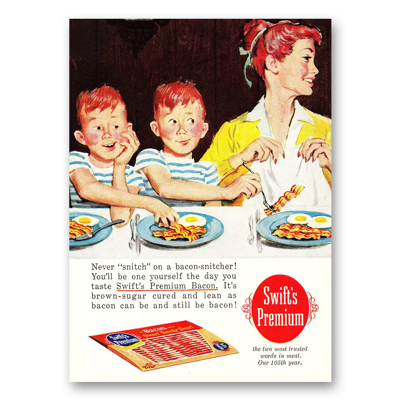 1960 Swift Premium Bacon Never Snitch Vintage Magazine Print Ad