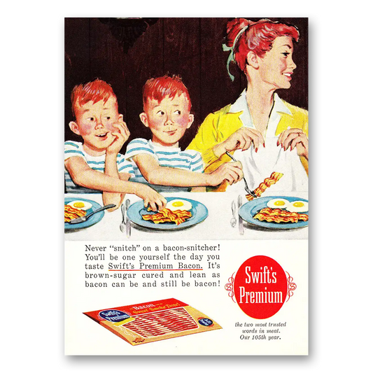 1960 Swift Premium Bacon Never Snitch Vintage Magazine Print Ad