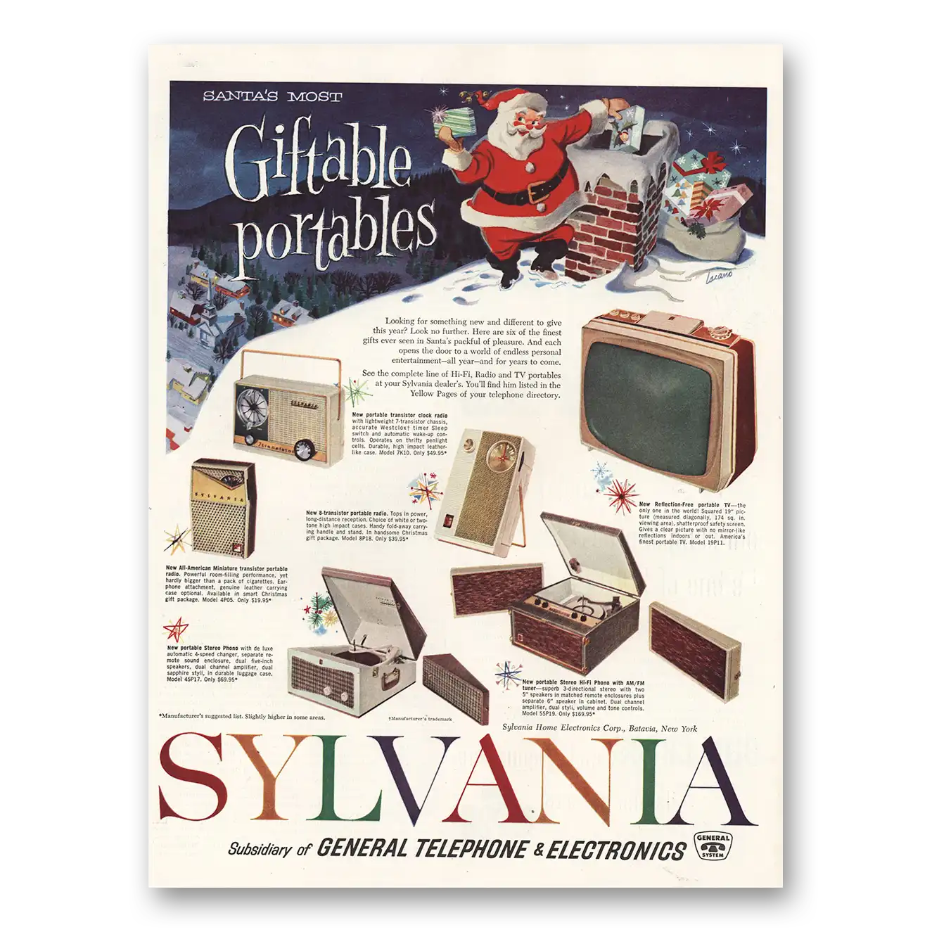 1960 Sylvania Portables Giftable Portables Santa Vintage Magazine Print Ad