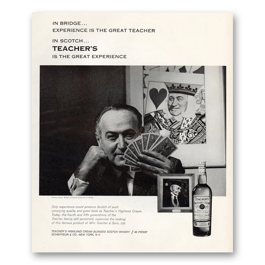 1960 Teachers Whisky Charles Goren In Bridge Experience Is the Great Teacher Vintage Magazine Print Ad