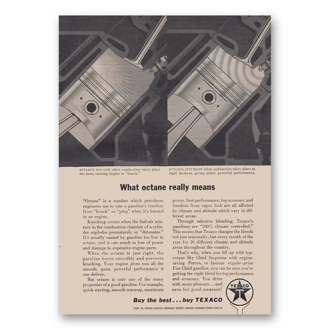 1960 Texaco What Octane Really Means Vintage Magazine Print Ad